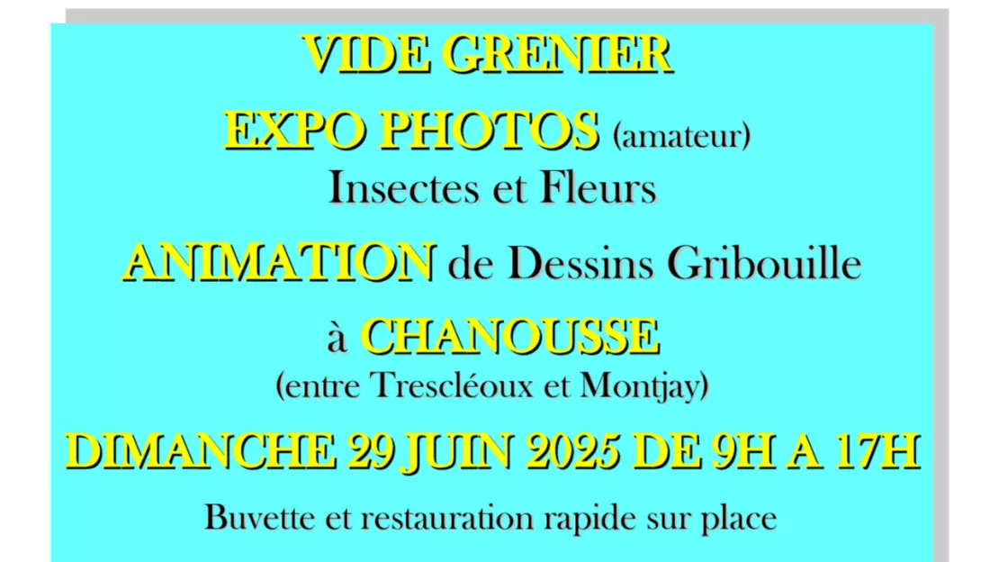 Chanousse - Vide-grenier, expo photos et animation de "dessins gribouilles" Chanousse - Vide-grenier, expo photos et animation de "dessins gribouilles"