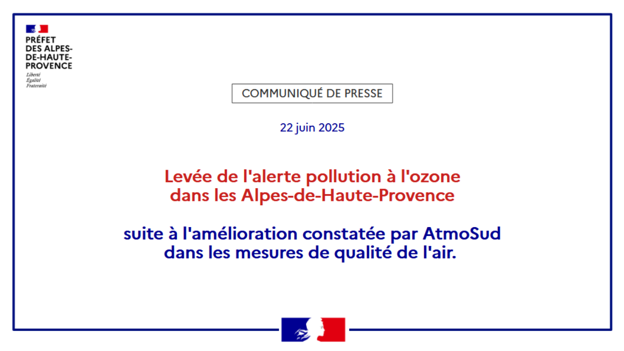 Alpes-de-Haute-Provence : levée de l’alerte pollution à l’ozone