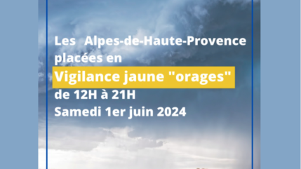 Haute-Provence : le département placé en vigilance jaune "orages" par Météo-France Haute-Provence : le département placé en vigilance jaune "orages" par Météo-France