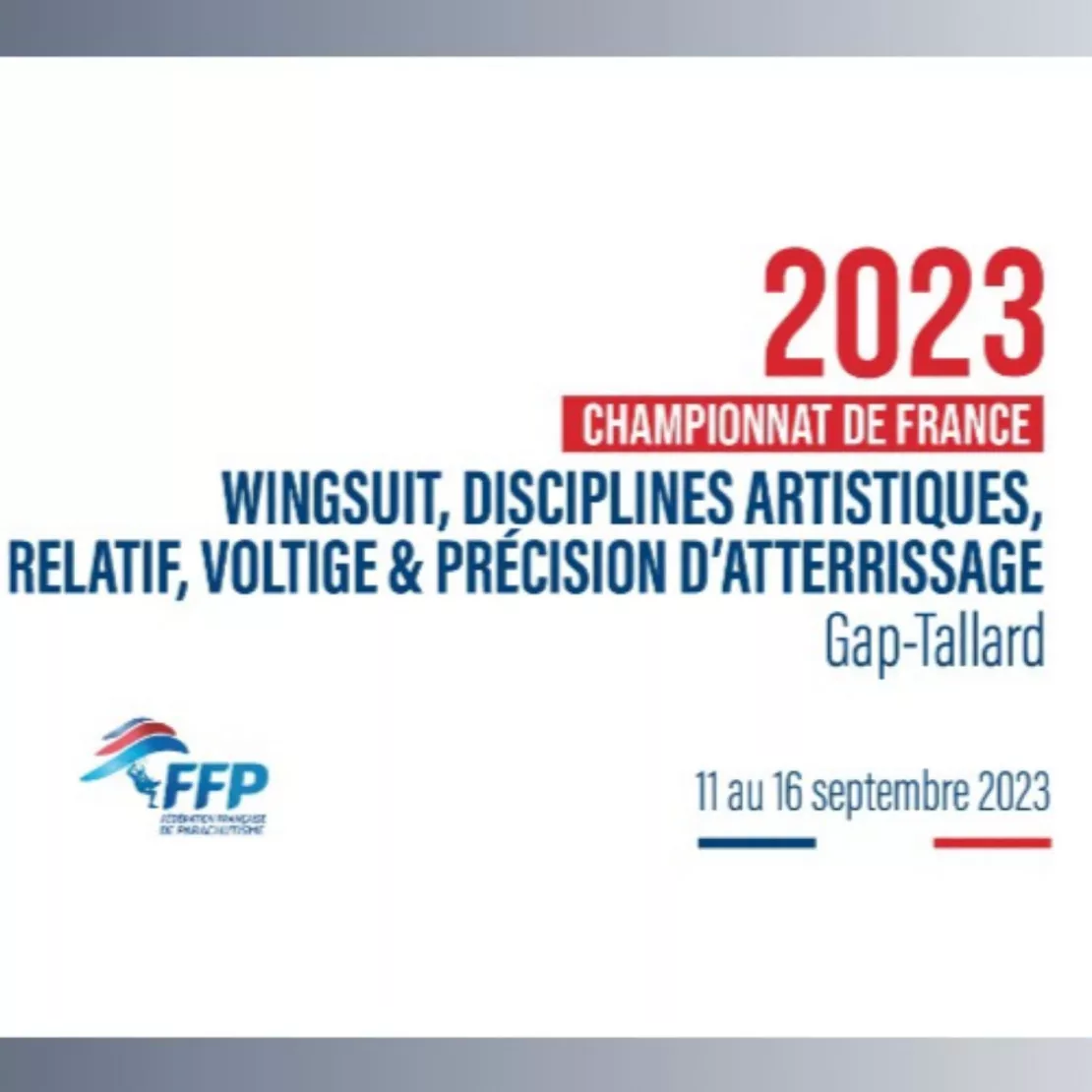 Championnat de France de parachutisme multi disciplines du 11 au 16 septembre à Tallard.