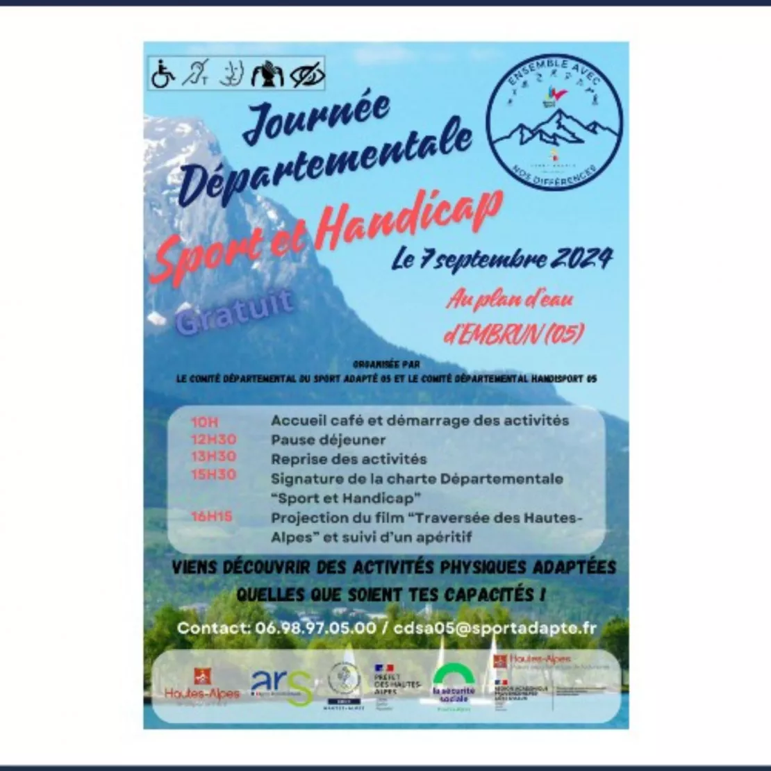 Près de chez vous...à Embrun pour la Journée Sport & Handicap samedi 7 septembre au plan d'eau.