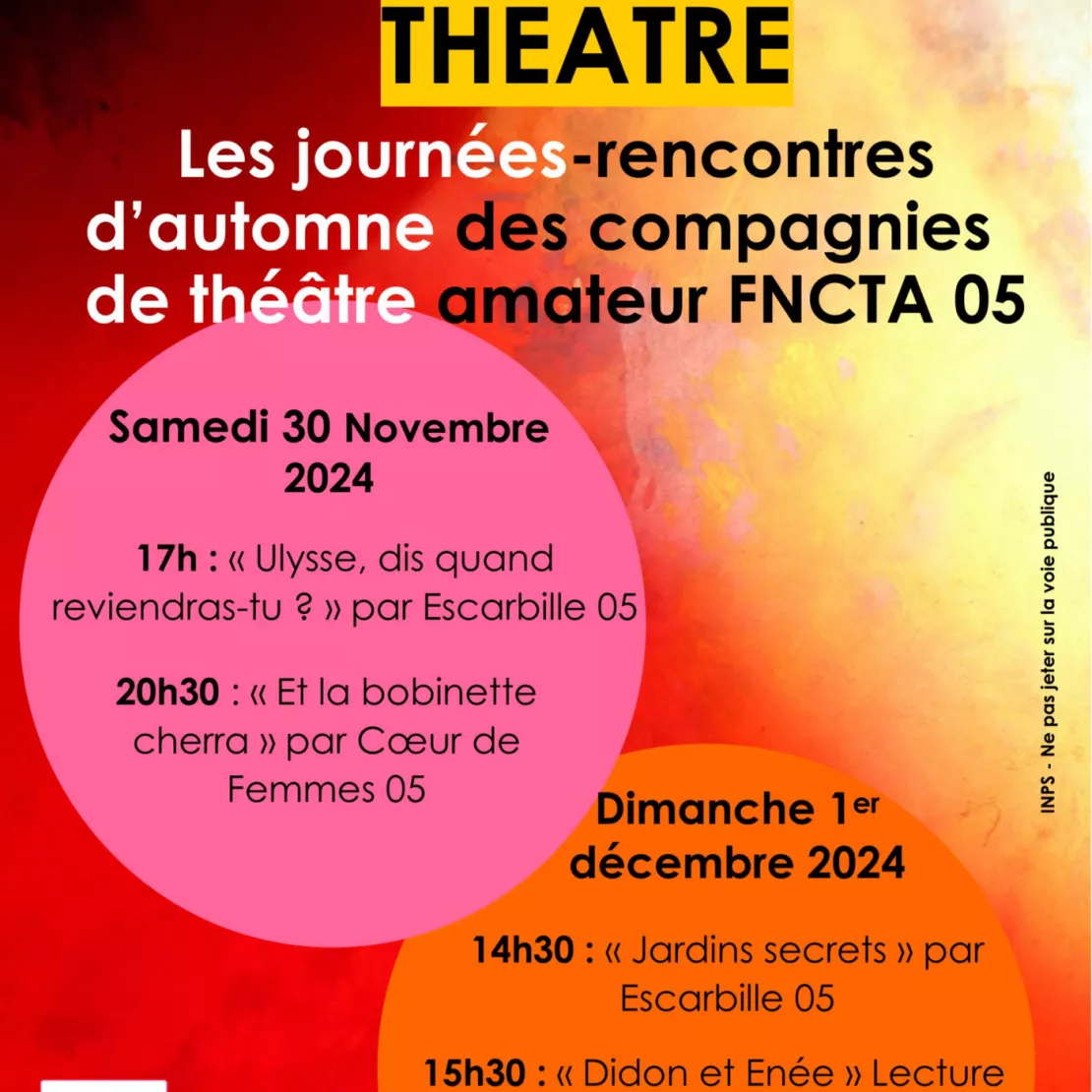 Près de chez vous...à Gap, pour le Festival de Théâtre Amateur, samedi 30 no vembre et dimanche 1er décembre au Tempo