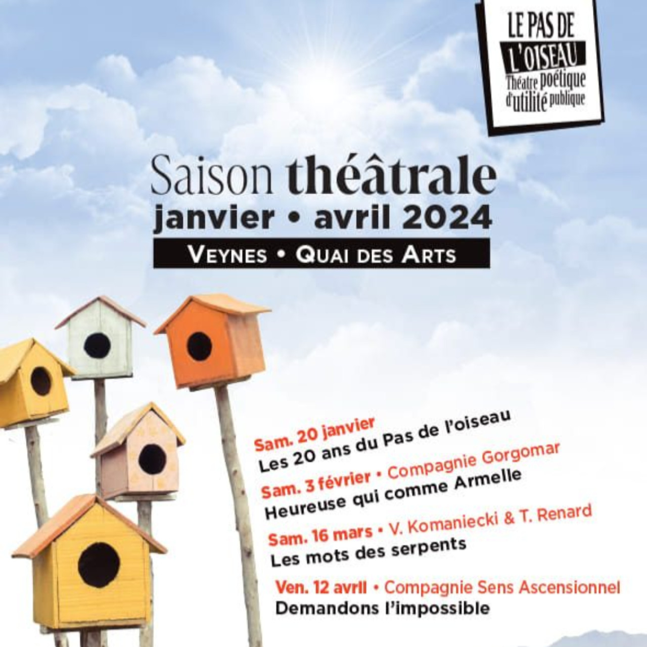 Alpes 1 et Vous : Découvrez la saison théâtrale 2024 de la Cie du Pas de l'Oiseau. Alpes 1 et Vous : Découvrez la saison théâtrale 2024 de la Cie du Pas de l'Oiseau.