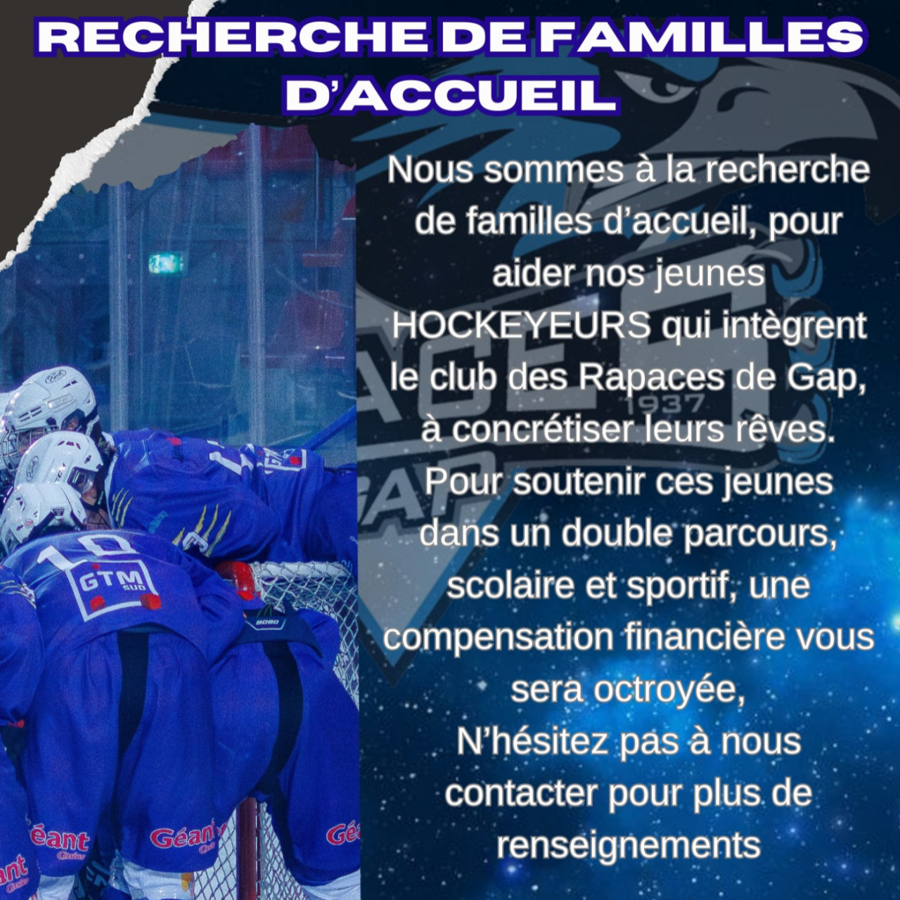 Alpes 1 & Vous : Les Rapaces de Gap recherchent des familles d'accueil. Alpes 1 & Vous : Les Rapaces de Gap recherchent des familles d'accueil.