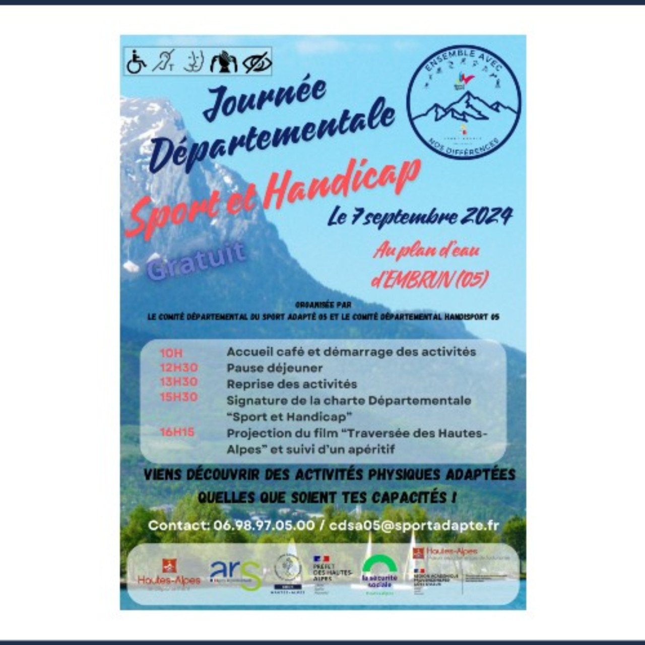 Pr&egrave;s de chez vous...&agrave; Embrun pour la Journ&eacute;e Sport & Handicap samedi 7 septembre au plan d'eau.
