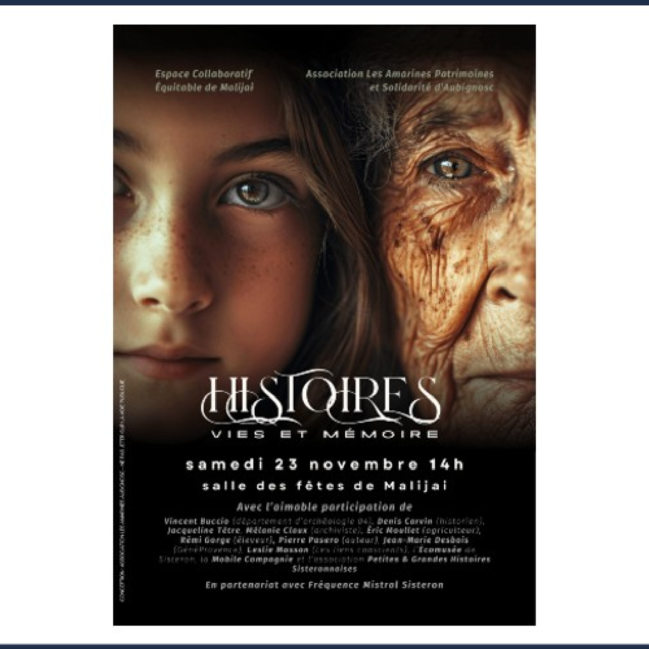 Pr&egrave;s de chez vous...&agrave; Malijai pour la journ&eacute;e "Histoires, Vies et M&eacute;moire" samedi 23 novembre 2024