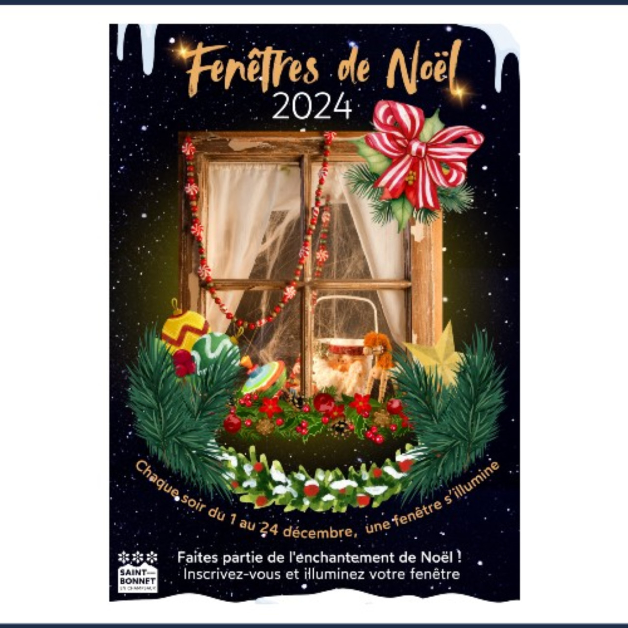 Pr&egrave;s de chez vous...&agrave; Saint-Bonnet-en-Champsaur, pour l'op&eacute;ration "Fen&ecirc;tres de Noel" du 1er au 24 d&eacute;cembre 2024.