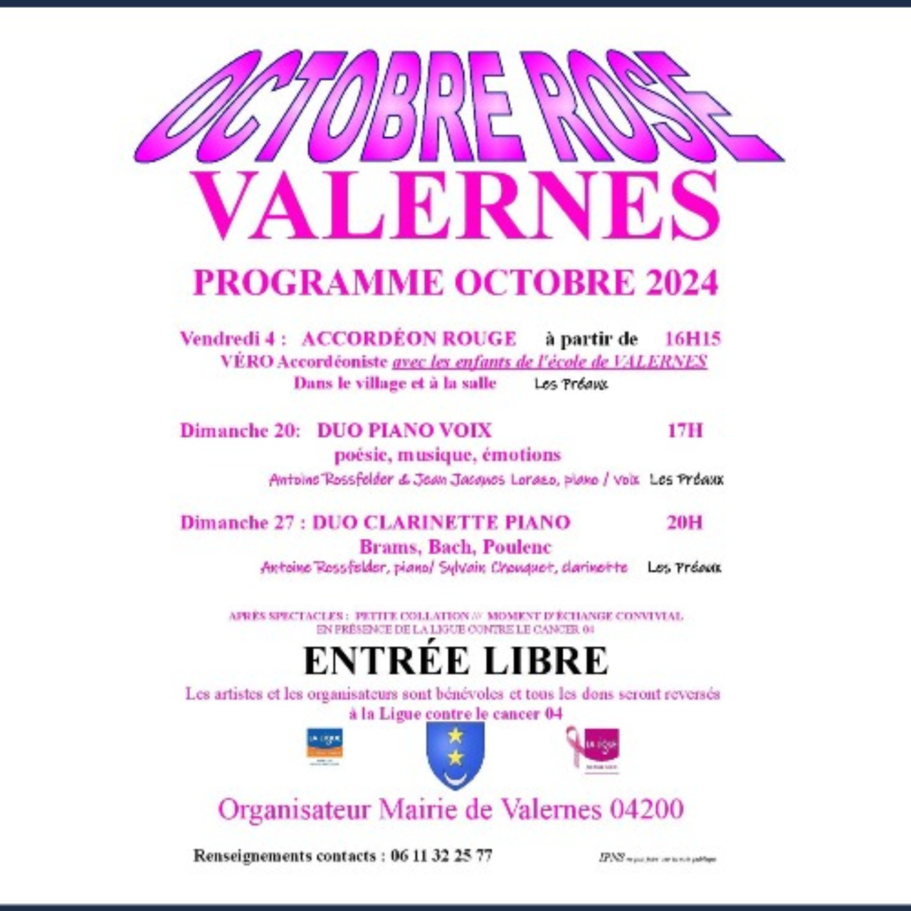 Près de chez vous...à Valernes avec 2 concerts pour Octobre Rose Près de chez vous...à Valernes avec 2 concerts pour Octobre Rose