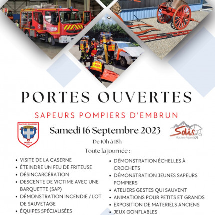 Portes Ouvertes - Sapeur Pompiers d'Embrun - samedi 16 septembre 2023. Portes Ouvertes - Sapeur Pompiers d'Embrun - samedi 16 septembre 2023.