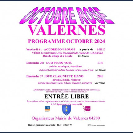 Près de chez vous...à Valernes avec 2 concerts pour Octobre Rose Près de chez vous...à Valernes avec 2 concerts pour Octobre Rose